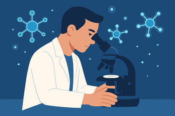 Scientist in laboratory using microscope for research and analysis