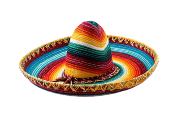 A vibrant, traditional, wide-brimmed sombrero, showcasing colorful woven stripes