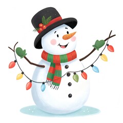 snowman with christmas tree,snowman with red hat, snowman on a white background