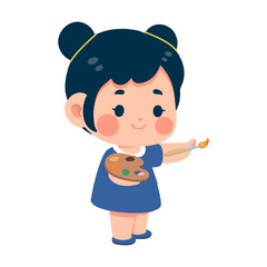 Illustration of Girl Holding Paint Palette