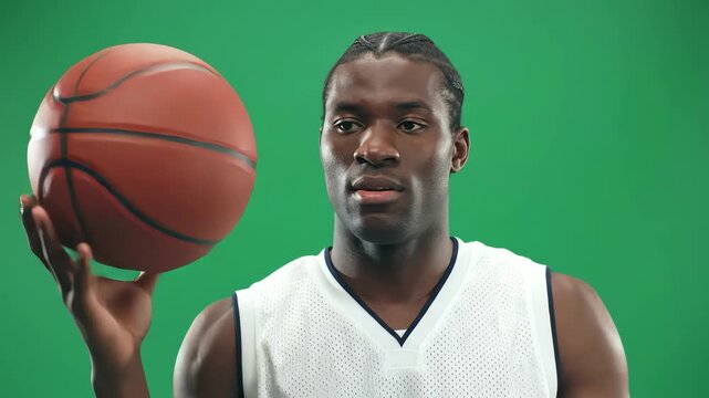 Basketball Player Holding Ball With Serious Expression