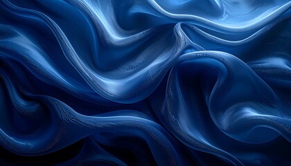 Fototapeta premium Deep blue draped fabric texture. Flowing, smooth folds
