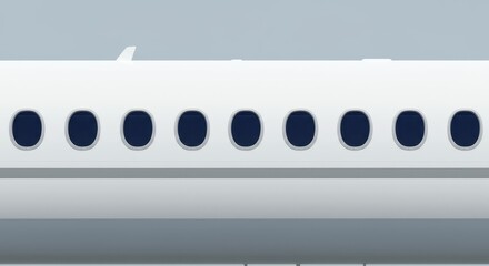 Side view of white airplane fuselage with multiple windows against a clear sky