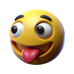 Crazy expressive emoji with tongue out and wide eyes on transparent background isolated 3d render