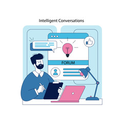 Man Engaged in Online Forum Discussion Vector Illustration