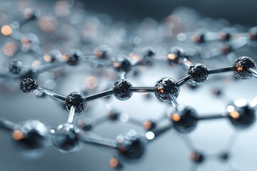 Graphene lattice macro view of hexagonal carbon structure showing interconnected carbon atoms and bonds