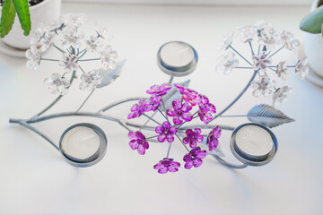 Beautiful floral candle holder with colorful flowers and elegant design