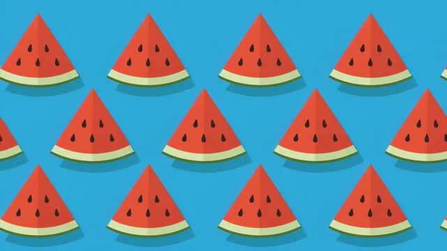 Seamless Watermelon Slice Pattern on Blue Background for Summer, Fruit-Themed Print, Food Illustration and Seasonal Graphic Design Projects