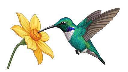 Obraz premium Hummingbird Feeding on Bright Yellow Flower in Nature (5)