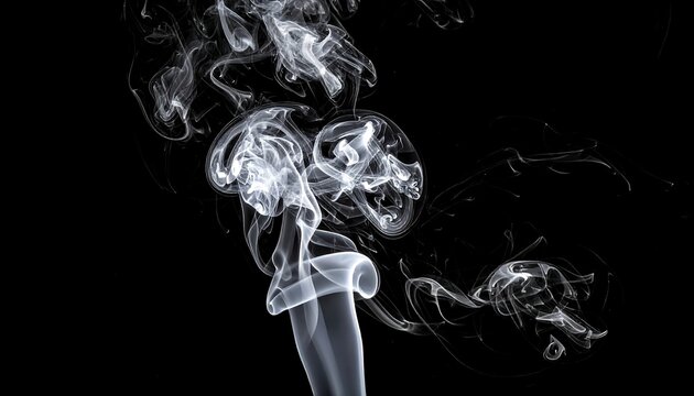 Abstract swirling white smoke against black background