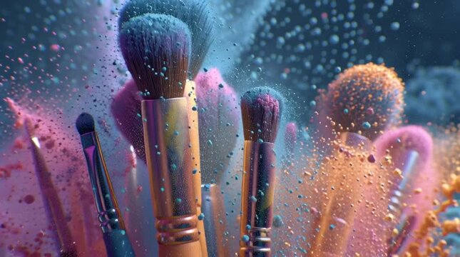 Makeup brushes with colorful powder explosion