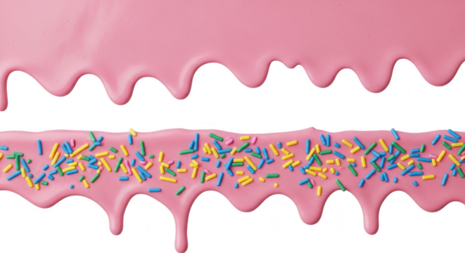 Pink icing drips with sprinkles isolated on transparent background - Powered by Adobe