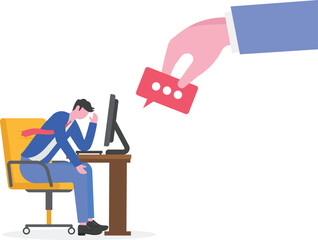 Businessman hand giving feedback speech bubble to manager,
