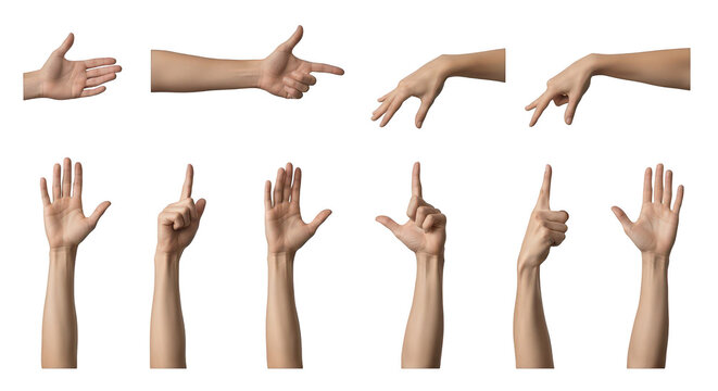 Collection of human hands and fingers gestures isolated on transparent background - Powered by Adobe