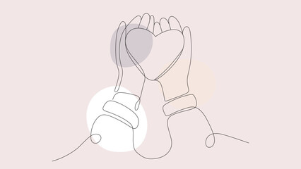 Hands holding love in a continuous line art style © vectorassets