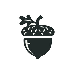 A stylized acorn with a leaf, symbolizing nature and growth, set against a minimalistic background