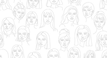 Line Art Faces Pattern Elegant Women Portrait Collection