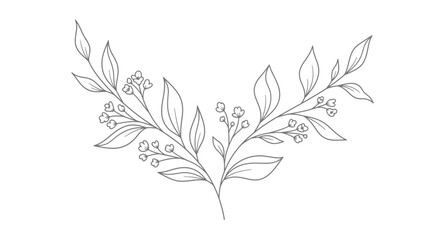 Delicate floral element with leafy branches and tiny blossoms, nature-inspired design