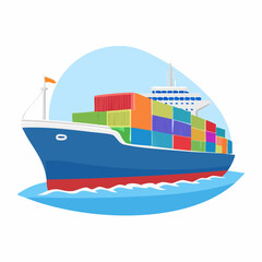 A vector illustration of a container ship representing global import and export trade