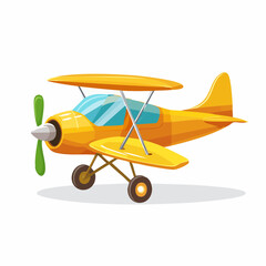 Vibrant cartoon illustration of a cheerful yellow biplane, ready for take-off and a grand aerial adventure