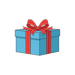Obraz premium A vibrant blue gift box with a red ribbon, symbolizing celebration and joy, set against a plain background