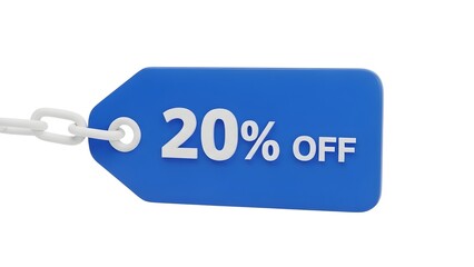 Twenty percent off sale promotion discount offer retail marketing clearance special pricing tag blue on transparent background