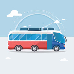 A modern red and blue trolleybus representing urban public transportation in a flat vector illustration