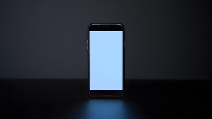Modern smartphone with bright blank screen in dark room