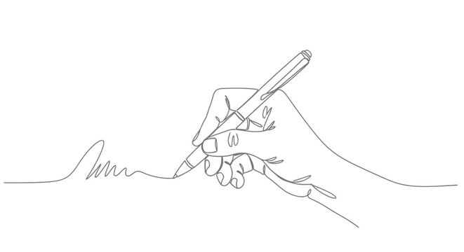 Continuous Line Drawing of Hand Signing a Document with Pen