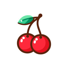 A vibrant illustration of two cherries with a green leaf, symbolizing freshness and nature