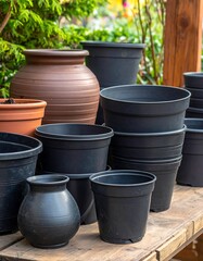 Assorted plant pots in various sizes and colors