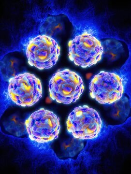 Pathogenic picornavirus particles interacting with host tissue at molecular level