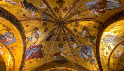 Ornate church ceiling with intricate paintings