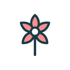 A vibrant pink flower with a dark outline stands alone against a white background, symbolizing beauty