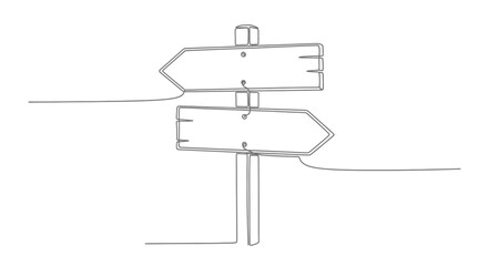 Minimalist line drawing of a signpost with two blank arrow-shaped signs.