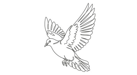 Line drawing of a dove in flight with wings spread.