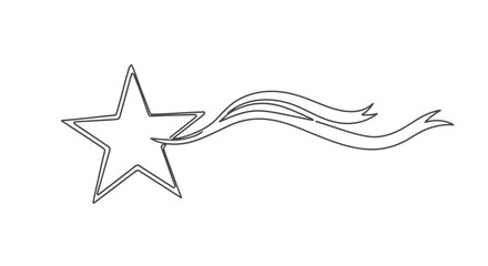 A simple black and white line art drawing of a five-pointed star with a flowing ribbon tail.