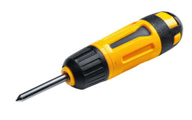 A close-up of a handheld, yellow and black device with a metal shaft and pointed tip