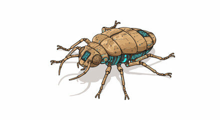 Naklejka premium Mechanical Beetle Illustration Detailed artwork of a robotic insect with intricate design on a white background