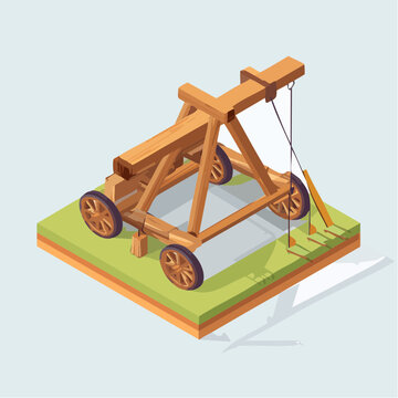 Medieval siege engine on grass isometric