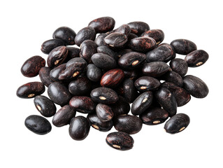 Obraz premium A close-up studio shot of a pile of shiny, dark-colored beans on a plain black background