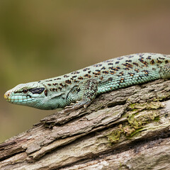 Obraz premium Sand Lizard Resting on a Log in its Natural Habitat