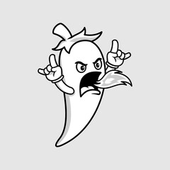 Red chili mascot hot spicy cartoon vector design black white