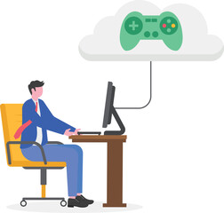 Cloud collaboration, gaming and management concept with tiny people.
