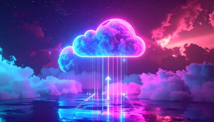 Neon cloud computing graphic