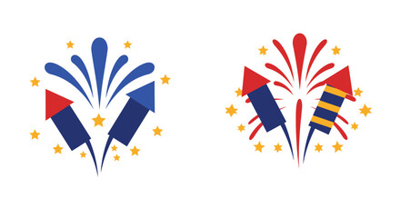 Colorful firework displays with red blue and yellow bursts and stars © Ferdous_Studio