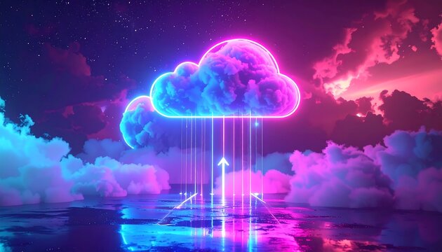 Neon cloud computing graphic