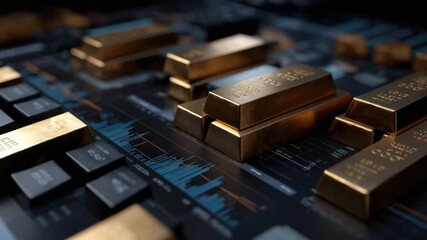 Gold bar financial chart stock market data graph investment wealth growth economy business luxury asset value market analysis profit currency bullion metal shiny success close up dynamic business - Powered by Adobe