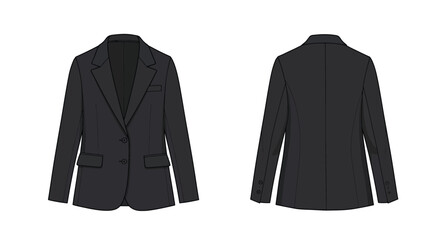 A black blazer fashion sketch displaying front and back views