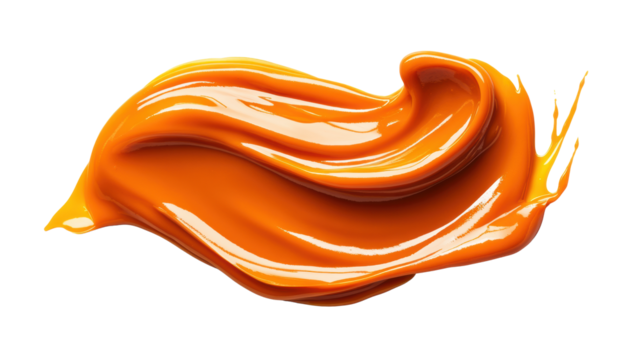 Carrot cream soup splash with vibrant swirl pattern  on transparent background